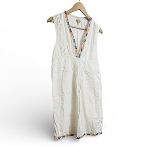 ELLA MOSS Anthropologie Medina Dress L Boho Embroidered White Linen Structured